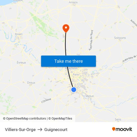 Villiers-Sur-Orge to Guignecourt map