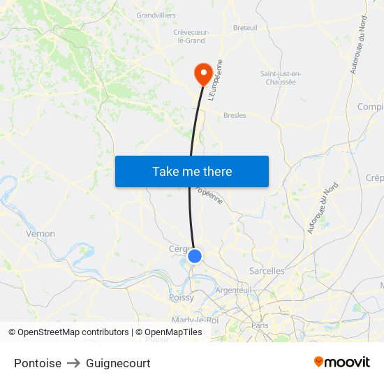 Pontoise to Guignecourt map