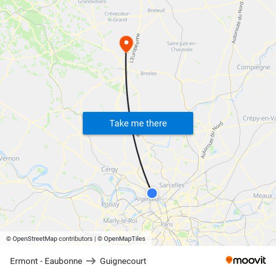 Ermont - Eaubonne to Guignecourt map