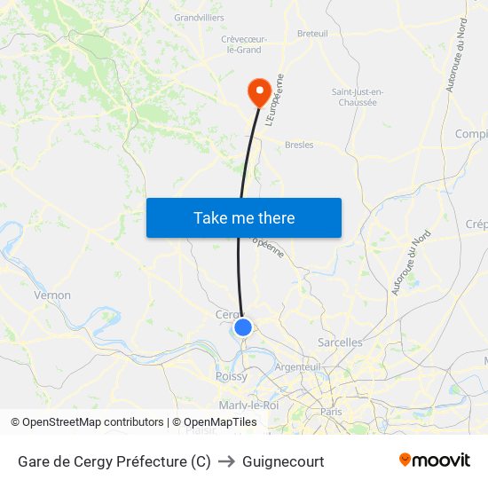 Gare de Cergy Préfecture (C) to Guignecourt map