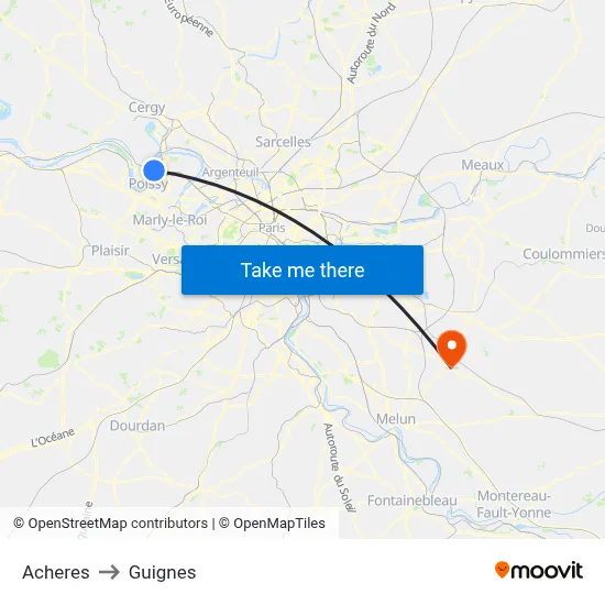 Acheres to Guignes map