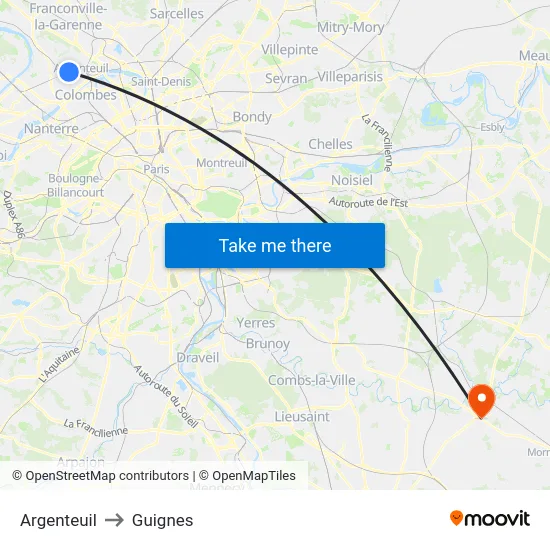 Argenteuil to Guignes map