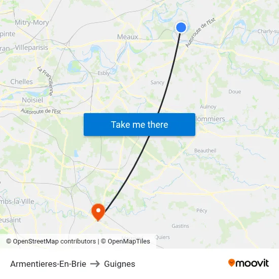 Armentieres-En-Brie to Guignes map