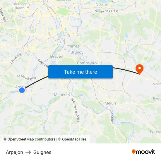 Arpajon to Guignes map