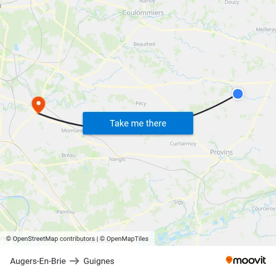 Augers-En-Brie to Guignes map