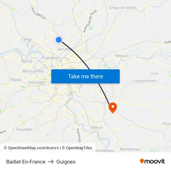 Baillet-En-France to Guignes map