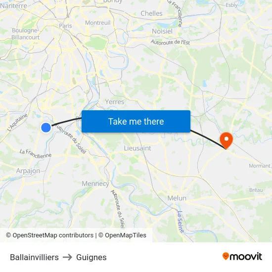 Ballainvilliers to Guignes map