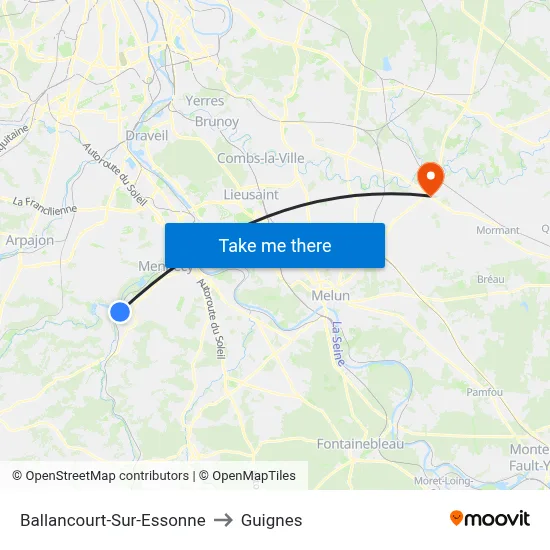 Ballancourt-Sur-Essonne to Guignes map