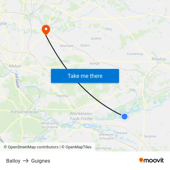 Balloy to Guignes map