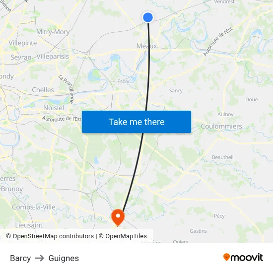 Barcy to Guignes map