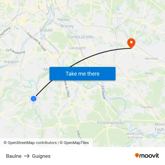 Baulne to Guignes map