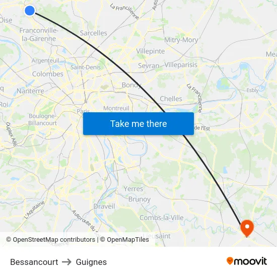 Bessancourt to Guignes map