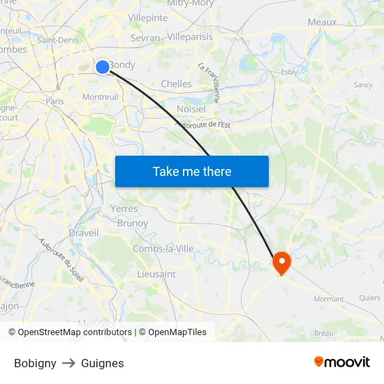 Bobigny to Guignes map