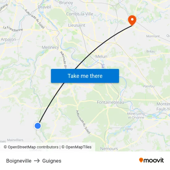 Boigneville to Guignes map