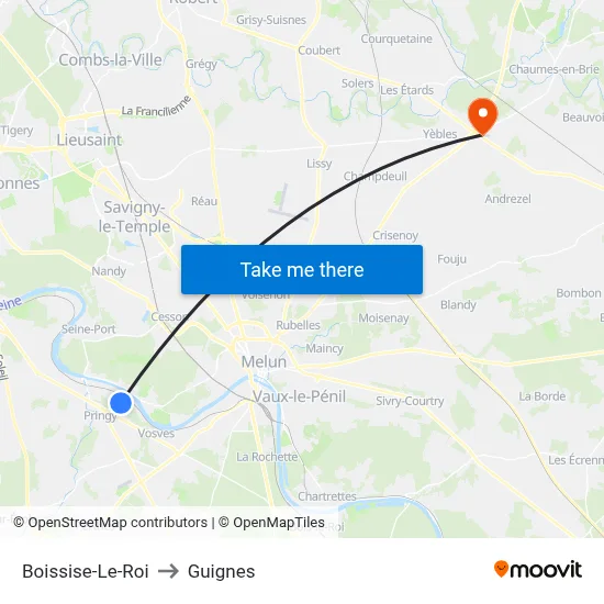 Boissise-Le-Roi to Guignes map