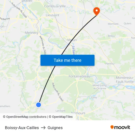 Boissy-Aux-Cailles to Guignes map