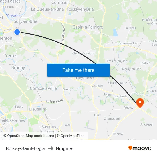 Boissy-Saint-Leger to Guignes map