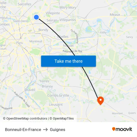 Bonneuil-En-France to Guignes map