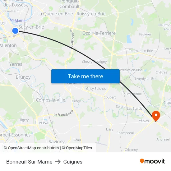 Bonneuil-Sur-Marne to Guignes map
