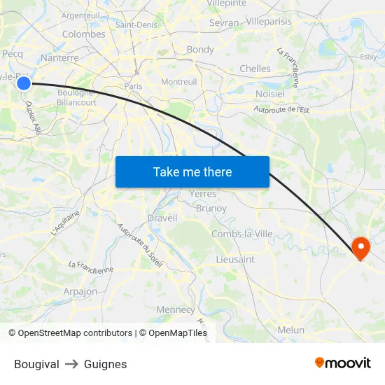 Bougival to Guignes map