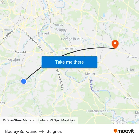 Bouray-Sur-Juine to Guignes map