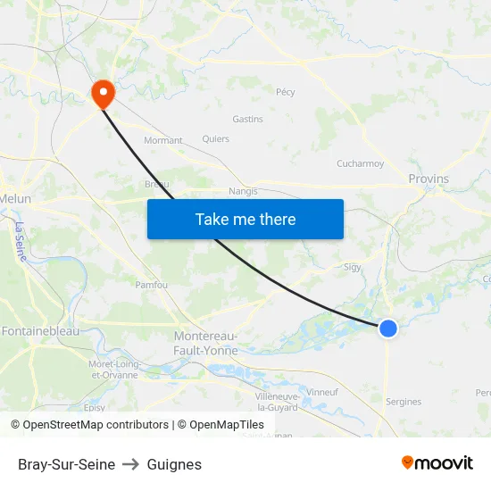 Bray-Sur-Seine to Guignes map