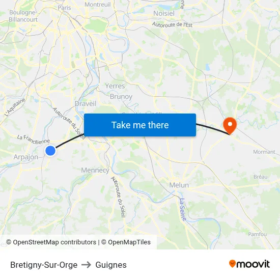 Bretigny-Sur-Orge to Guignes map