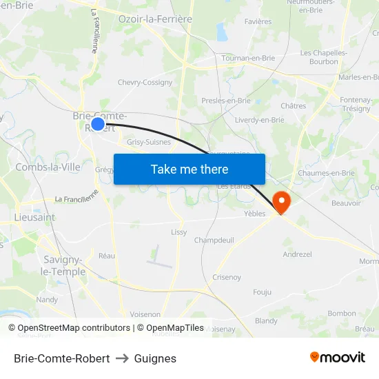 Brie-Comte-Robert to Guignes map