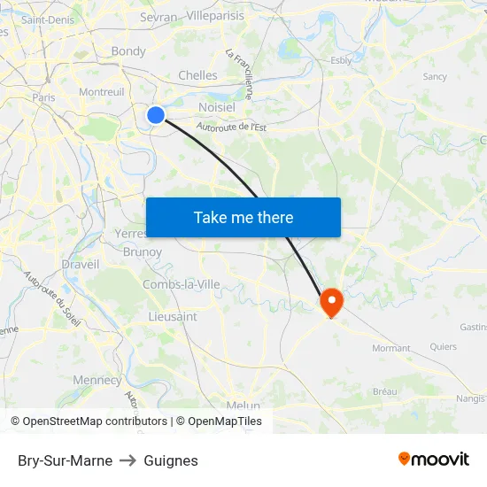 Bry-Sur-Marne to Guignes map