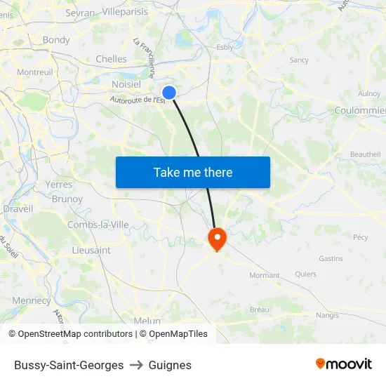 Bussy-Saint-Georges to Guignes map