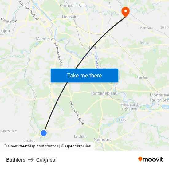 Buthiers to Guignes map