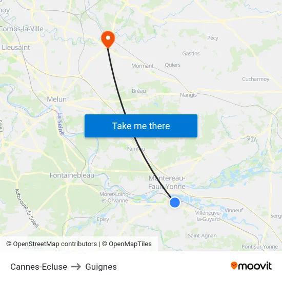 Cannes-Ecluse to Guignes map