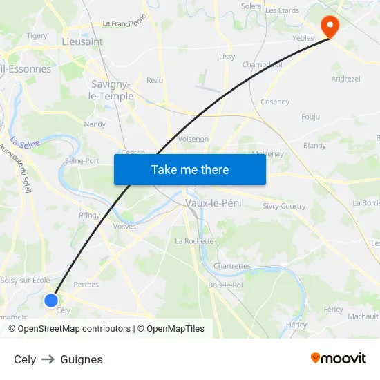 Cely to Guignes map