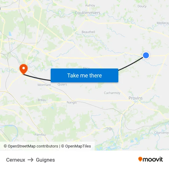 Cerneux to Guignes map