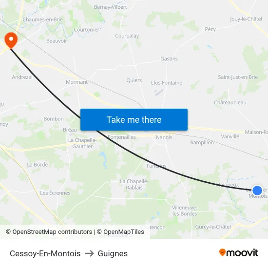 Cessoy-En-Montois to Guignes map