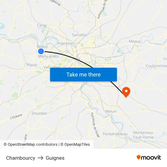 Chambourcy to Guignes map