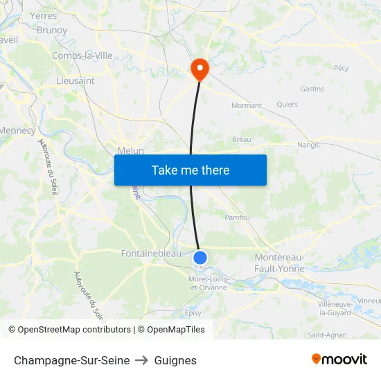 Champagne-Sur-Seine to Guignes map