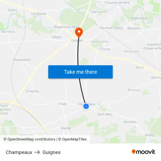 Champeaux to Guignes map