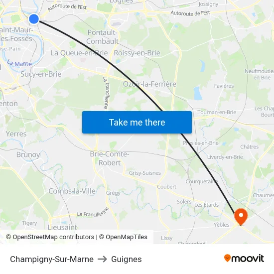 Champigny-Sur-Marne to Guignes map