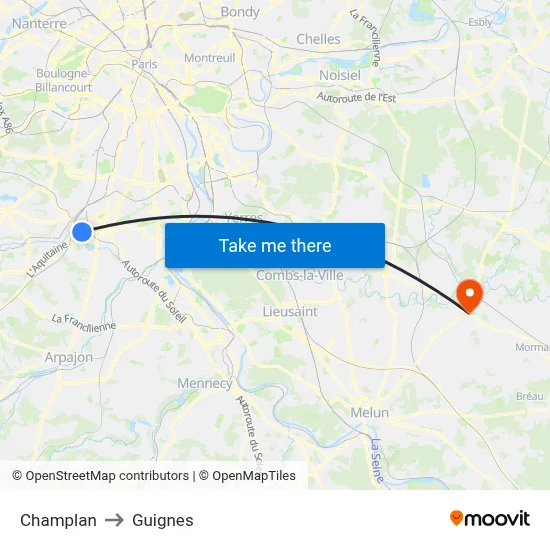 Champlan to Guignes map