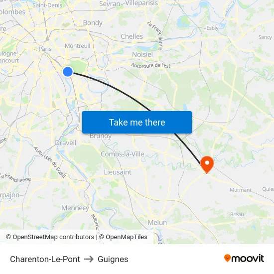 Charenton-Le-Pont to Guignes map