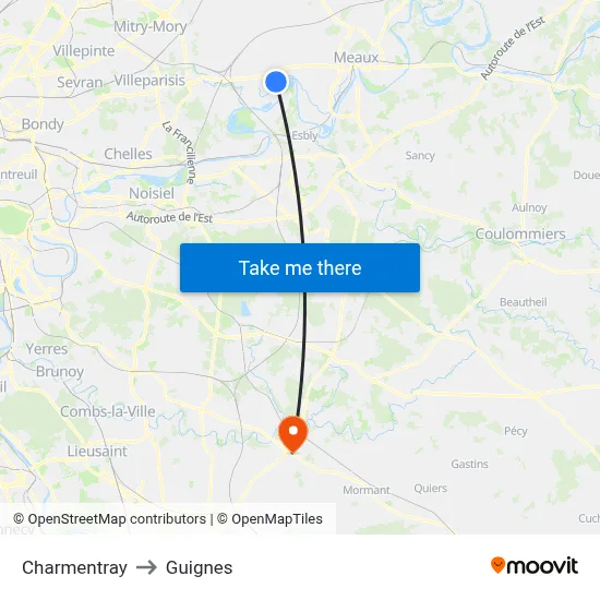 Charmentray to Guignes map