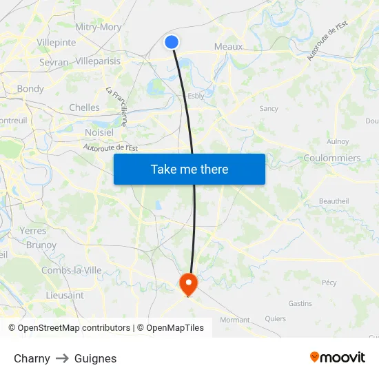 Charny to Guignes map