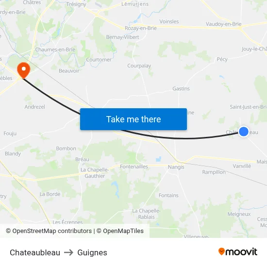 Chateaubleau to Guignes map