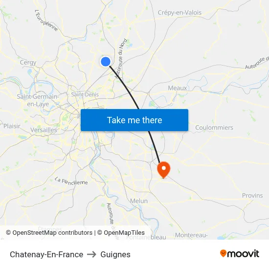 Chatenay-En-France to Guignes map