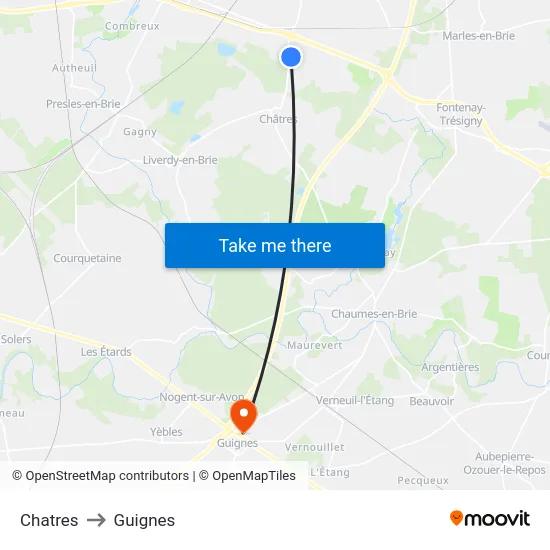 Chatres to Guignes map