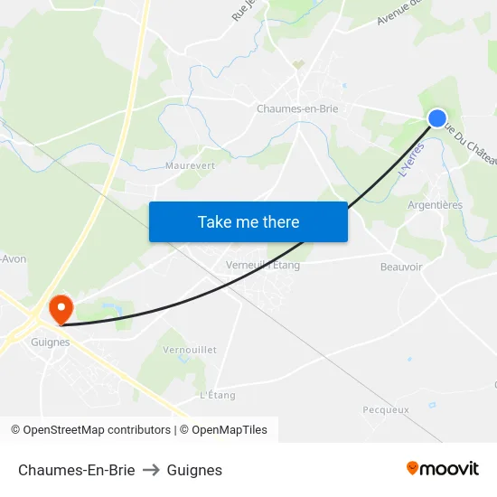 Chaumes-En-Brie to Guignes map