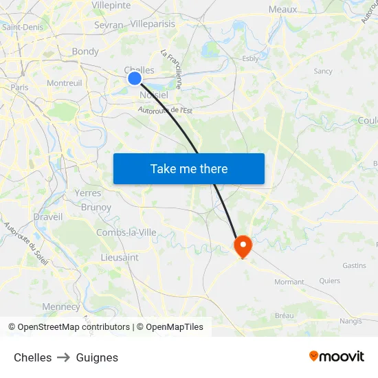 Chelles to Guignes map