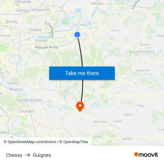 Chessy to Guignes map