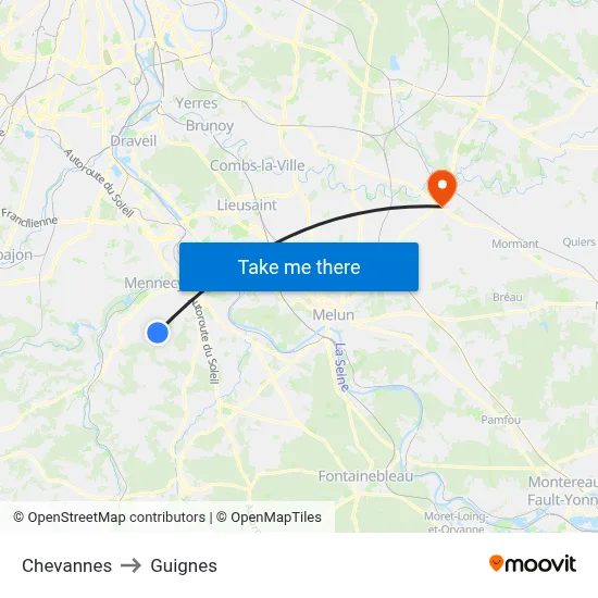 Chevannes to Guignes map